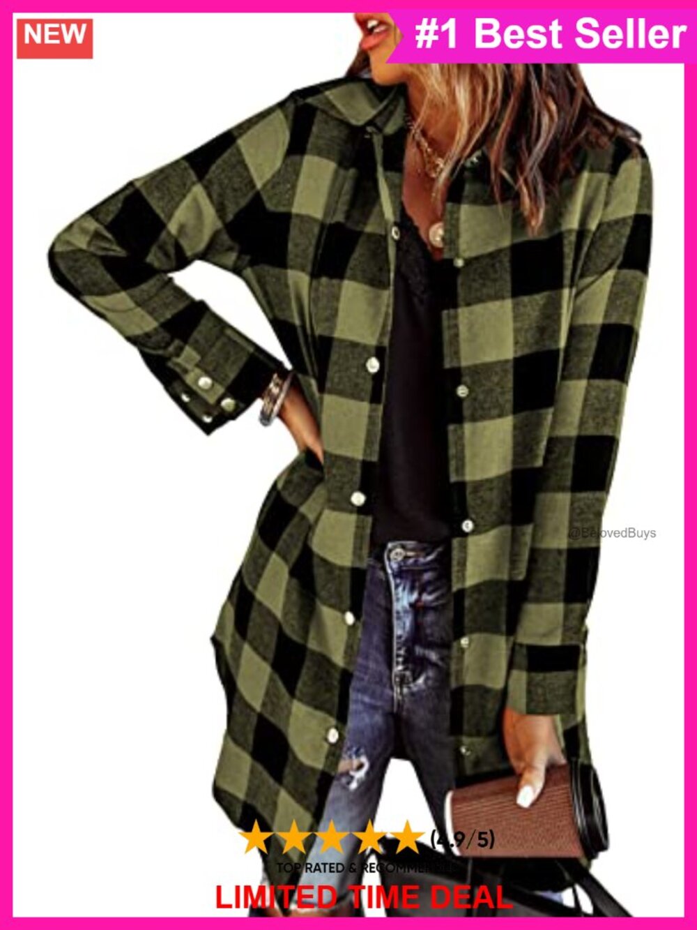 Womens Flannel Shacket Plaid Button Down Shirt Jacket